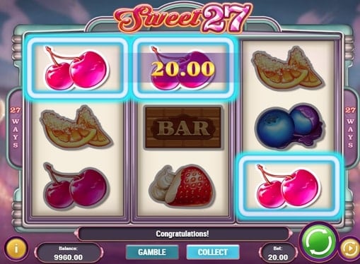 Выигрышная комбинация на линии в автомате Sweet 27