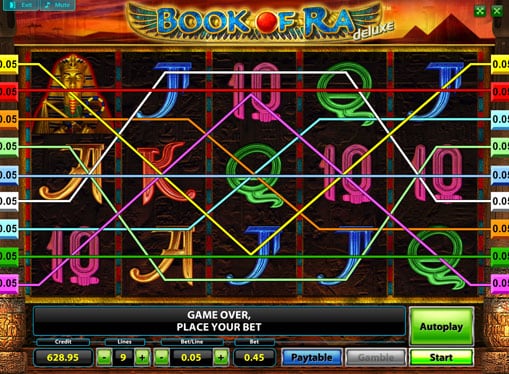 Выигрышные линии онлайн слота Book of Ra Deluxe