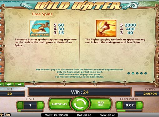 Правила фриспинов в игре Wild Water