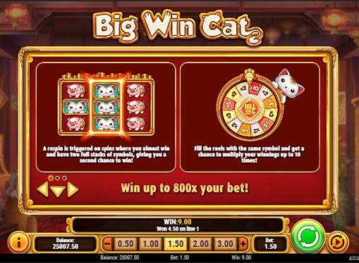 Правила игровых бонусов в слоте Big Win Cat 